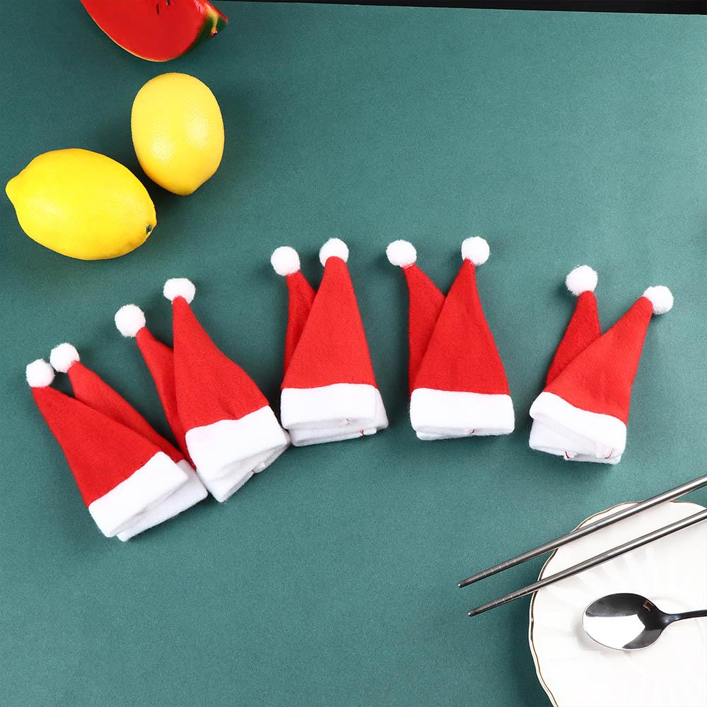 10PCS/Set Tableware Holder Red Santa Hat Spoon Fork Bags Christmas Hat Cutlery Bag Silverware