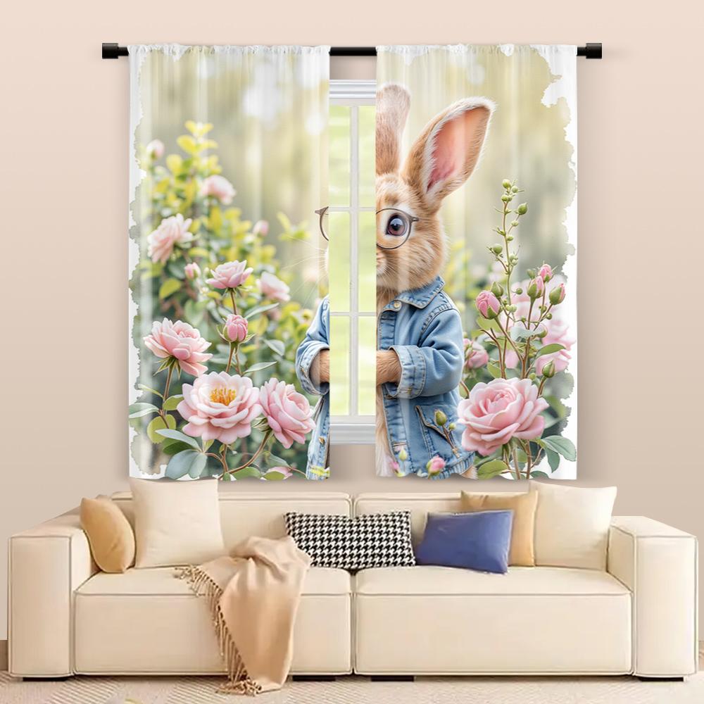 Set Of 2 Filtering Curtains Excluding Rods Non Movable Without Batteries Rabbit Use Bedrooms Living Rooms Curtain For Room Made Polyester