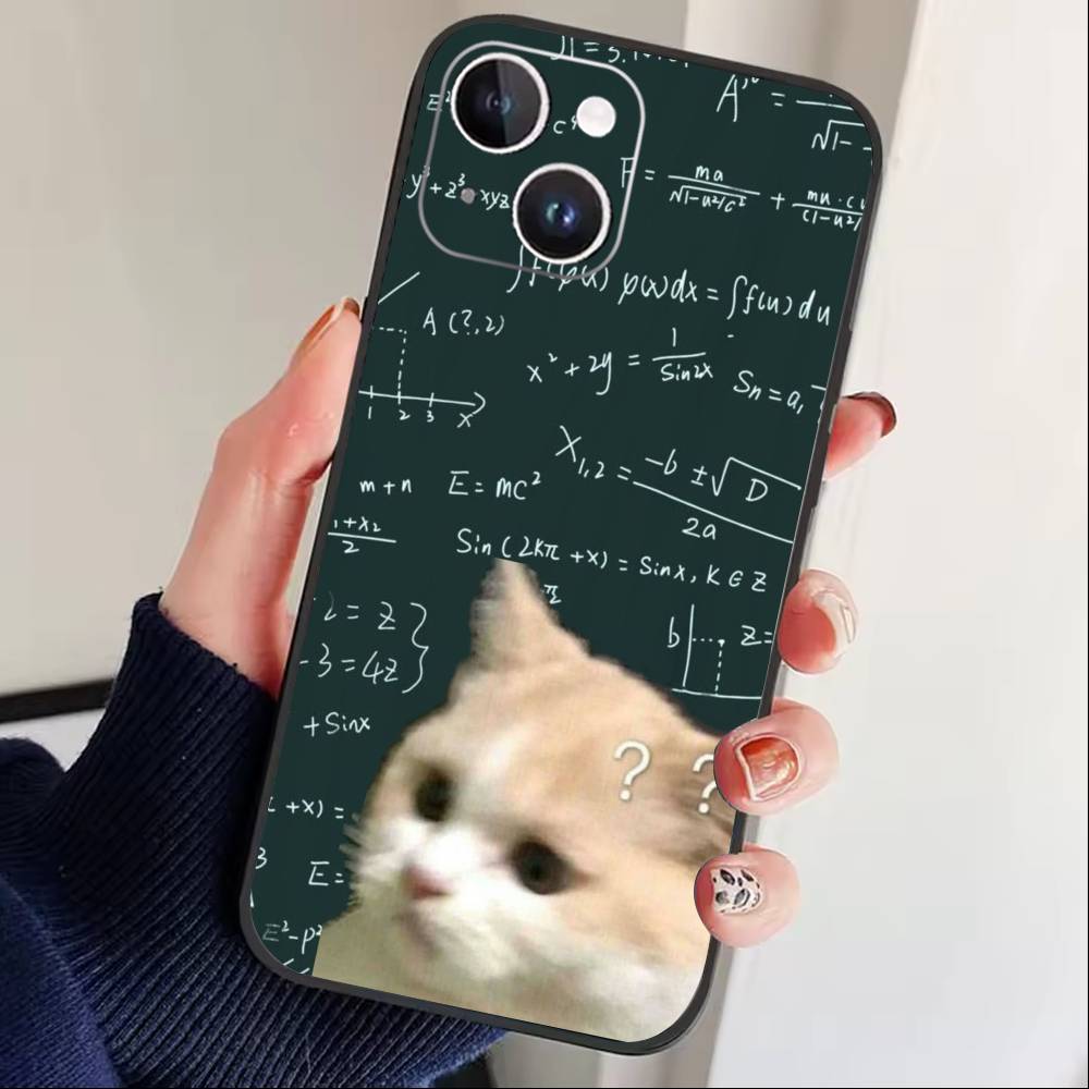 Thinking Cat Animal Phone Case For iPhone 17 16 15 14 13 12 Max Plus Silicone Black Cover
