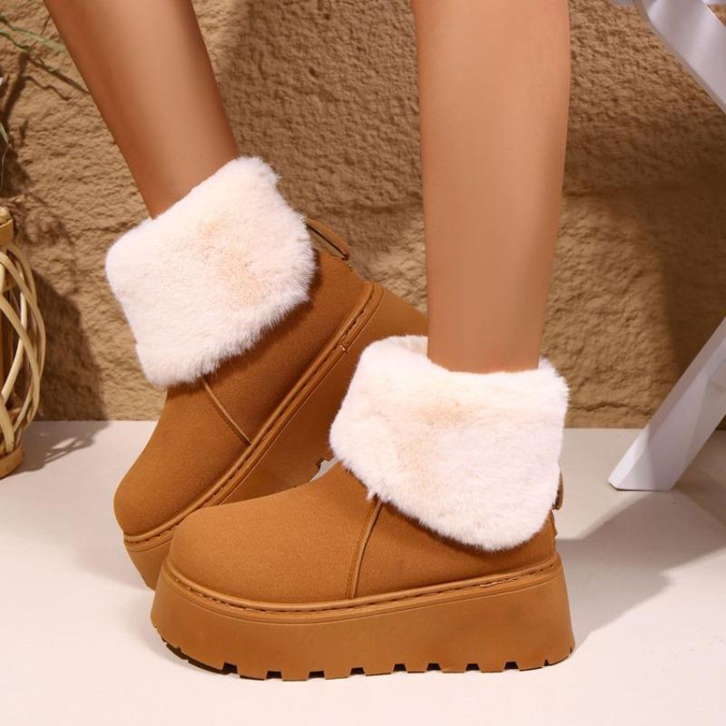 Women's Plus-Size Thick-Soled Faux Suede Snow Boots - Winter, Fashionable, Height-Increasing, Thick and Warm