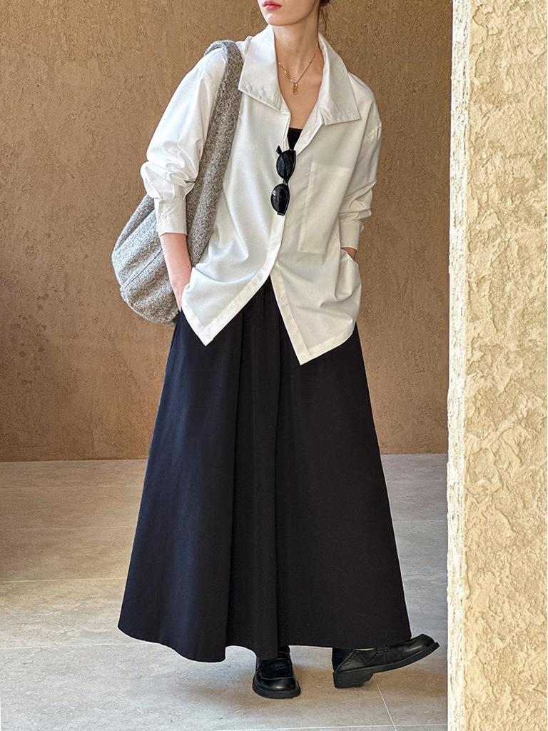 Zhichun Spring Women's Trendy Loose-Fit Long Sleeve Casual Shirt in Orange