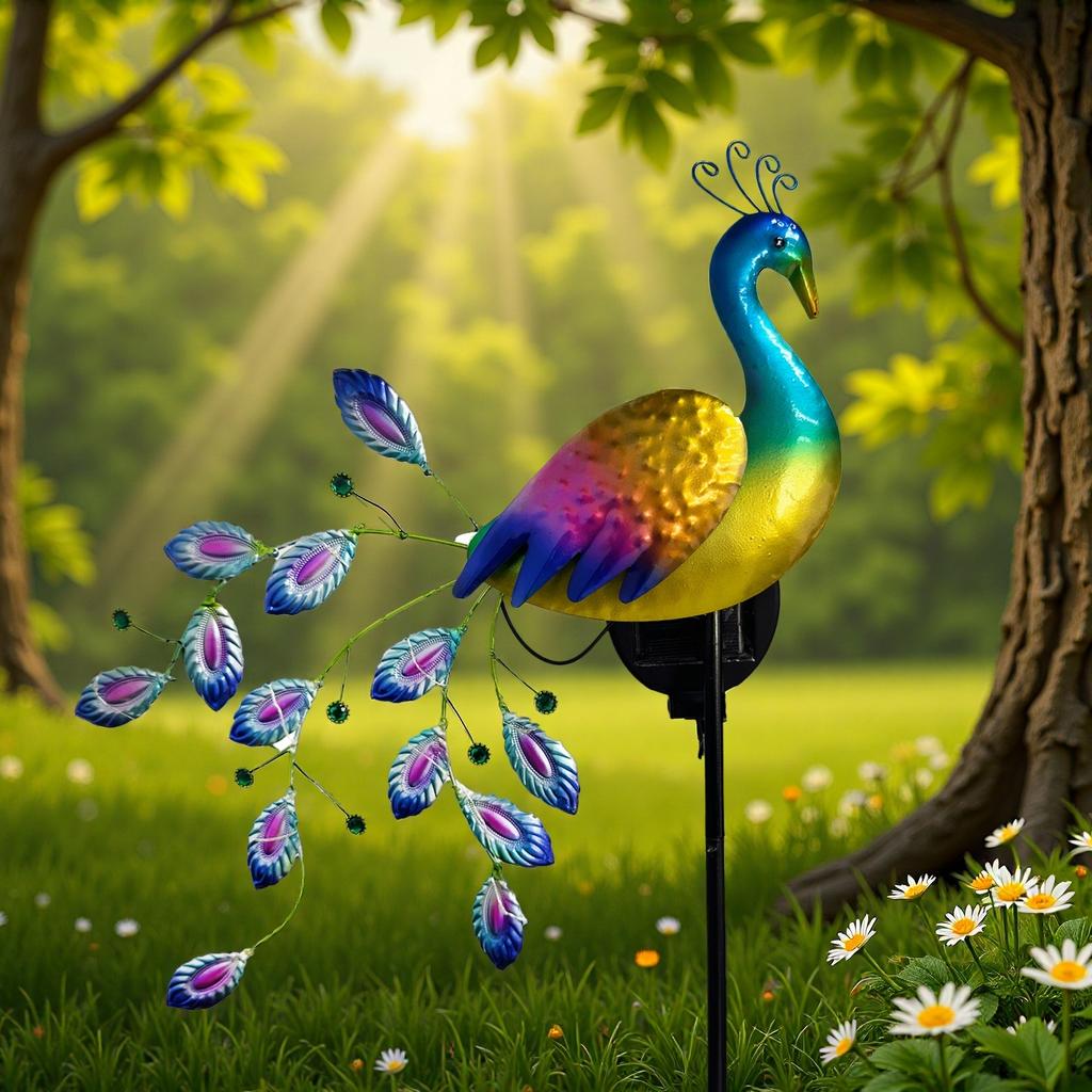 Metall Pfau Rasendekor mit Solar-LED-Leuchten Gartenschmuck Außendekor Landschaft Dekorative Skulptur