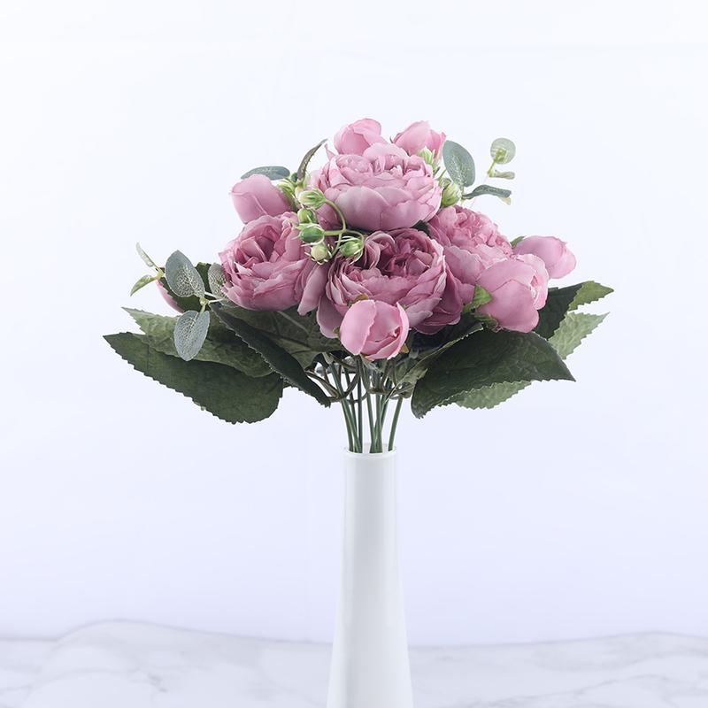 30cm Rose Pink Silk Peony Artificial Flowers Bouquet 5 Big Head Cheap Fake Flowers Wedding Decorate