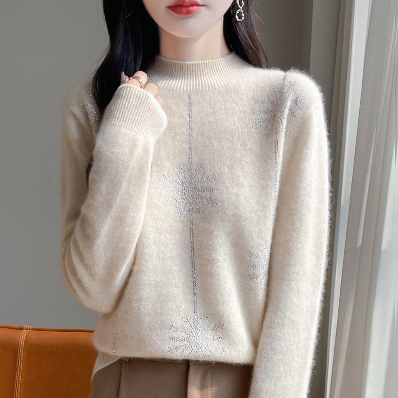 Women's Cashmere Sweater Qinghe Cashmere 30% Cashmere 70% Wool Autumn and Winter Pullover Warm and Fashionable