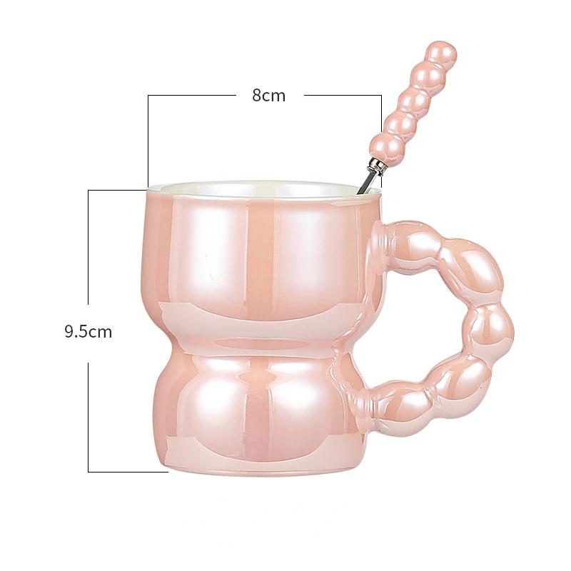 300ml Pearl Hand-held Ceramic Mug, Colored Coffee Mugs, Breakfast Milk Cups, High-value Couple Tea Cup, Birthday Gift Water Cup