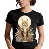 Regal Maine Coon Cat T-Shirt | Moon, Feathers, Floral Illustration