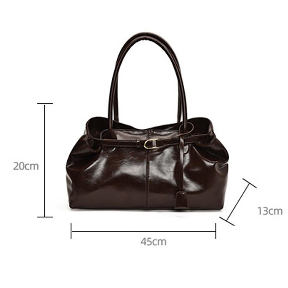 New Oil PU Leather Handbag Large Capacity Casual Shoulder Bag Multifunctional Tote Bag Women