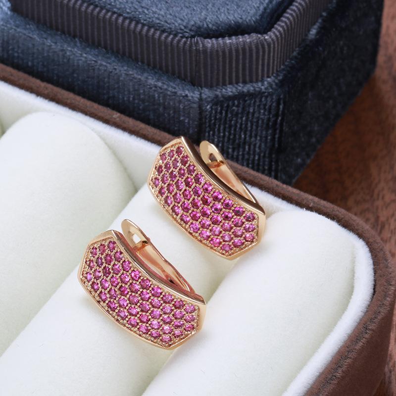 Popular rose gold earrings, wind atmosphere fashion rose red zircon women's earrings jewelry