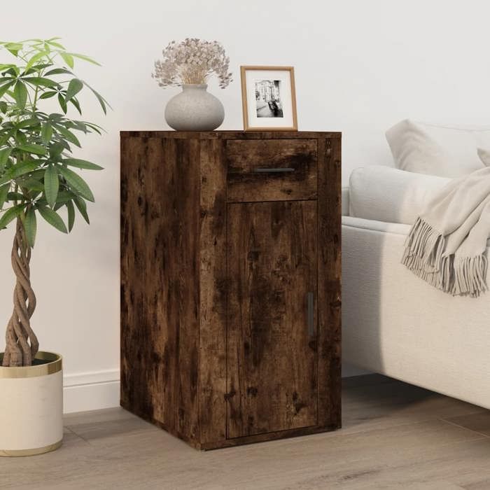 Bureau avec armoire - Maison Exclusive - Chêne fumé - Bois d'ingénierie - Grand rangement