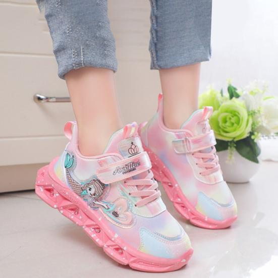Kids Sneakers Toddler Sports Shoes with Lights Breathable Anti-skid Princess Shoes Children Running Trainers