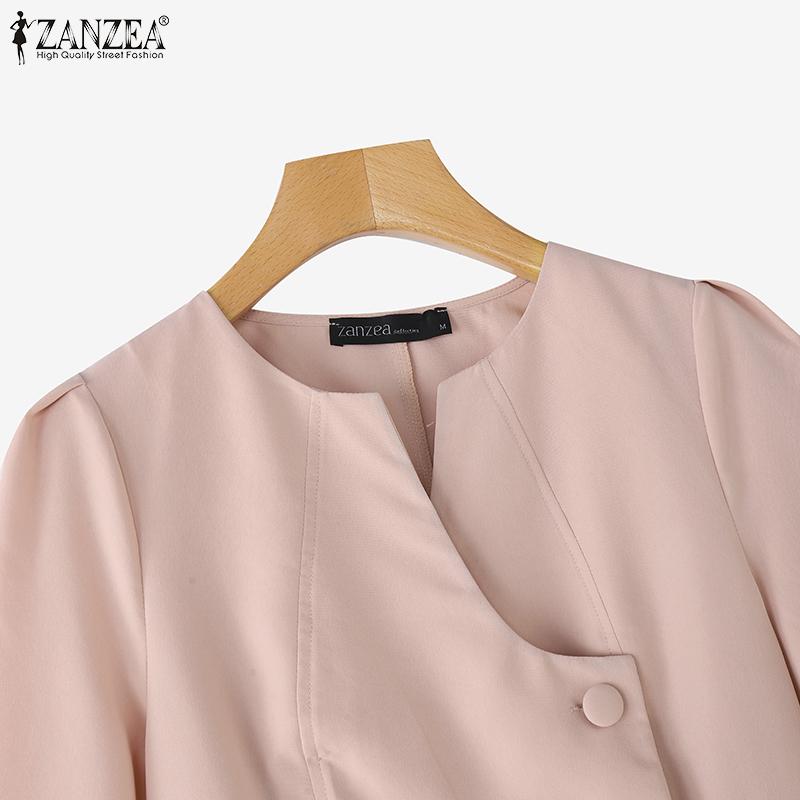 ZANZEA Women Casual Round Neck Summer 3/4 Sleeve Solid Blouse
