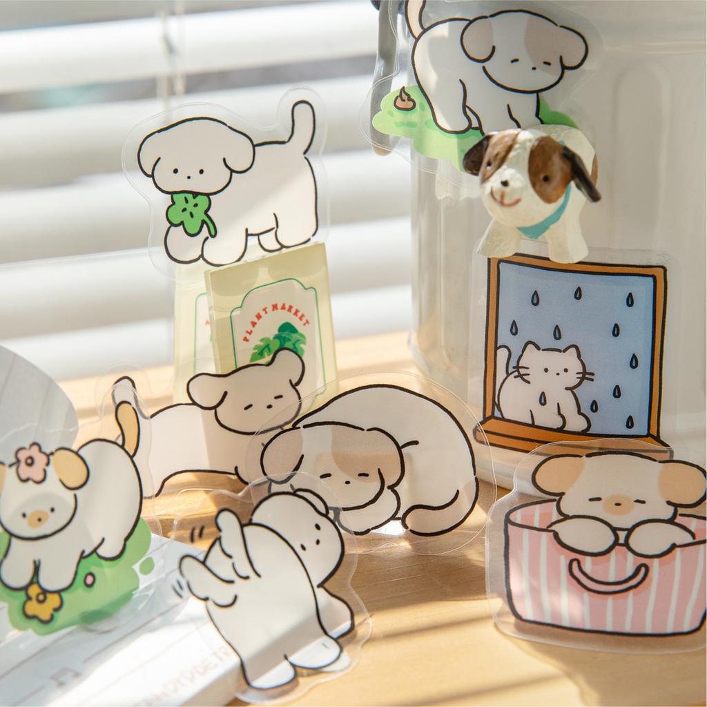 80Sheets/4Bags Cute Pet Life Theme PET White Ink Stickers For Hand Account DIY, Scrapbooking, Phone Cases Notebooks Decor