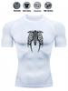 Men's Compression Shirt Quick Dry Gray Gym T-Shirt White Skeleton Rib Cage Print Workout Sportswear