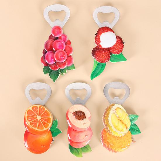 Simuliertes Obst Fisch Flaschenöffner Kühlschrankmagnet Heim Büro Küche Kühlschrank Magnetisch 3D Traube Litschi Orange Pfirsich Durian Dekoration