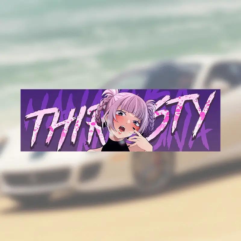 Pink Double Bun Anime THIRSTY Sticker 1PC, 2D Flat Waterproof Vinyl Decal for Car Skateboard Luggage