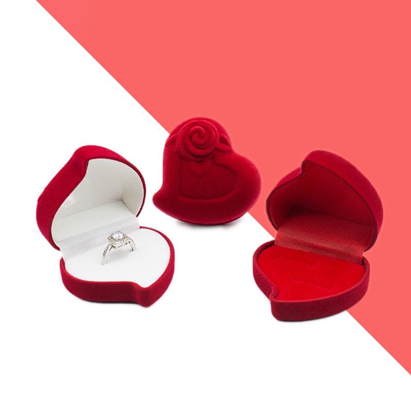 Luxury Heart-Shaped Wedding Ring Box Jewelry Display Storage Box Engagement Rose Flower Design Ring Box Couple Gifts Box
