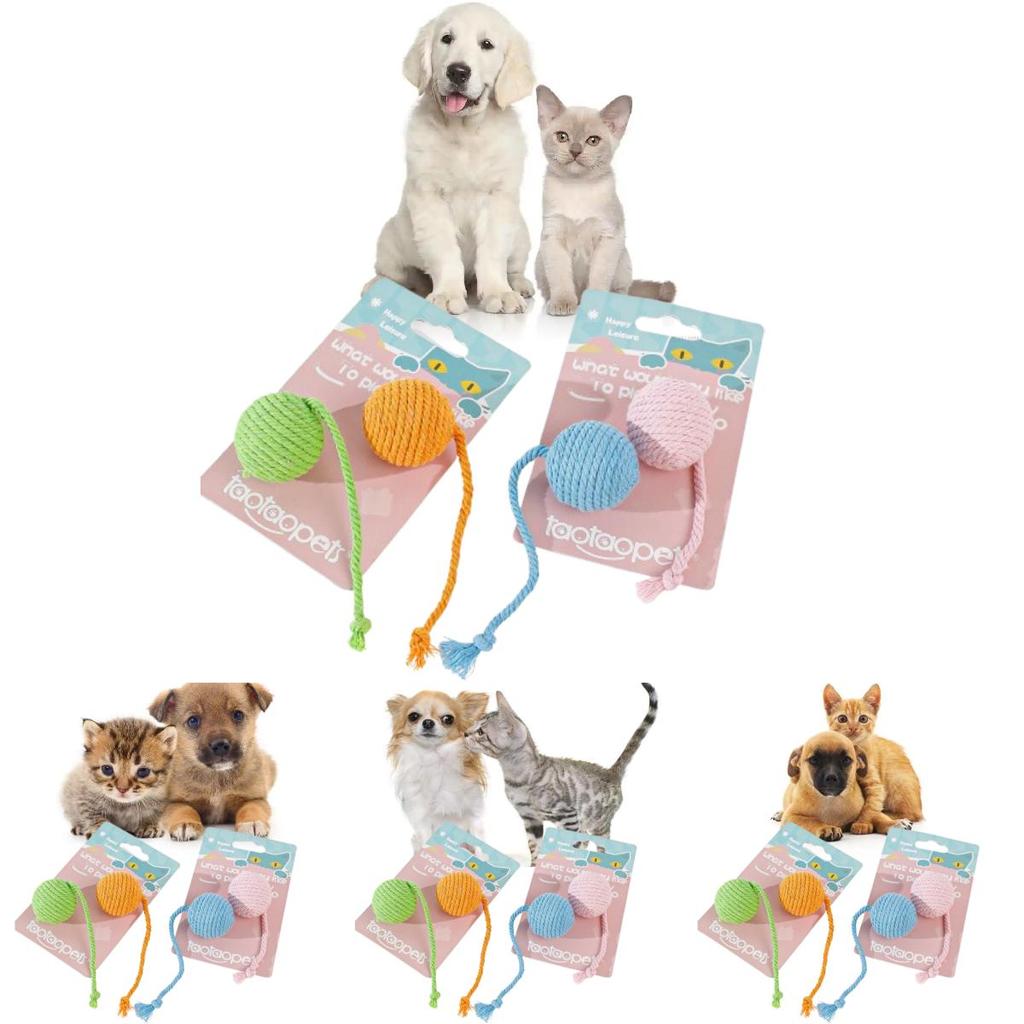 Pet Cotton Rope Toy With Colorful Tail Ball For Cats And Dental Chewing