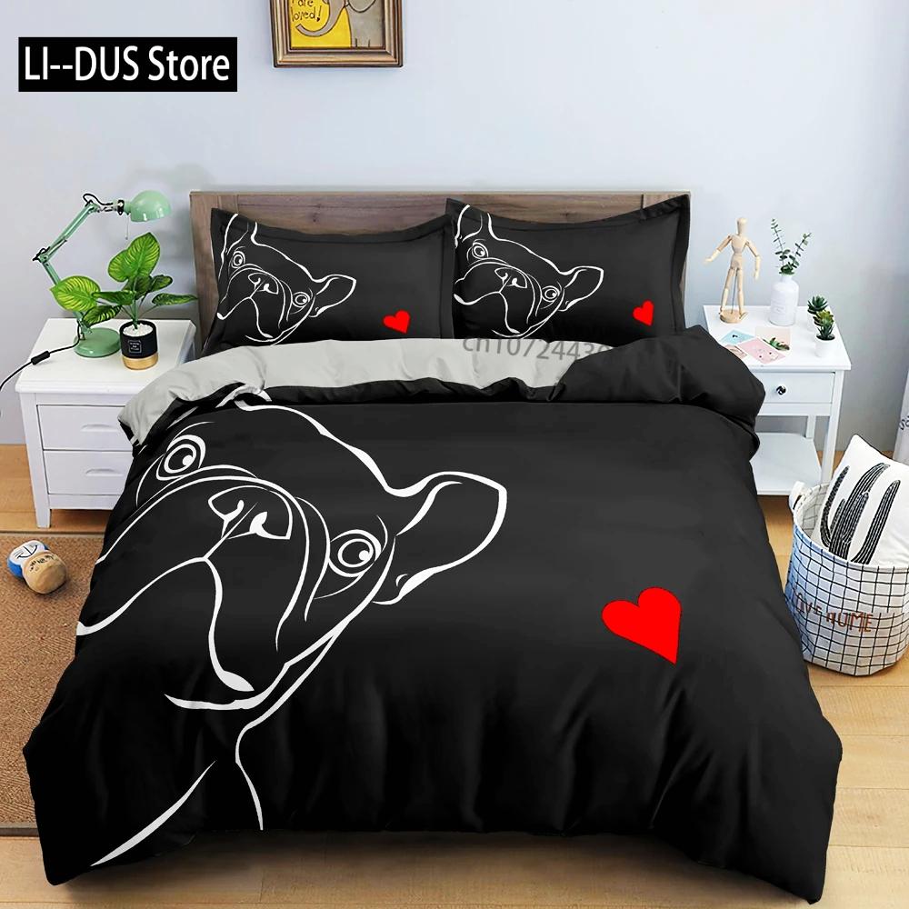 Cartoon Bulldog Duvet Cover Set Pillowcase Single King Full Size Bedding Set for Bedroom Decor Microfiber 3PCS Comforter Cover