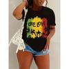 One Love Rasta Palm Tree Women's Tee - Reggae Graphic, Casual Black Top