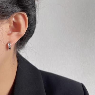 Geometric Micro-inlaid Zircon Earrings Thick Simple Design Personality Commuting Durable Alloy Affordable Dainty Daily Earrings