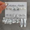18pcs Bohemian Heart Floral Earring Sets for Women Silver Color Faux Pearl Zircon Geometric C Shape Earrings Daily Wear Jewelry