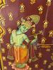 Old Hand Painted Radha Krishna Wooden Window Panel – Rustic Indian Temple Art Decor