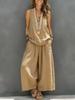 1116 European and American solid color casual sleeveless vest and wide-leg pants cotton and linen women's suit