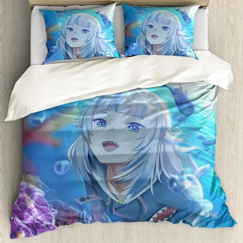 Anime Hololive EN Gawr Gura 3D Printed Bedding Set Duvet Covers Pillowcases Comforter Bedding Set Bedclothes Bed Linen