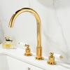 Tuqiu Gold Bathroom Faucet Brass Widespread Basin Faucet Brass Sink Faucet 3 Hole Double Handle Hot & Cold Wash Faucet Water Tap