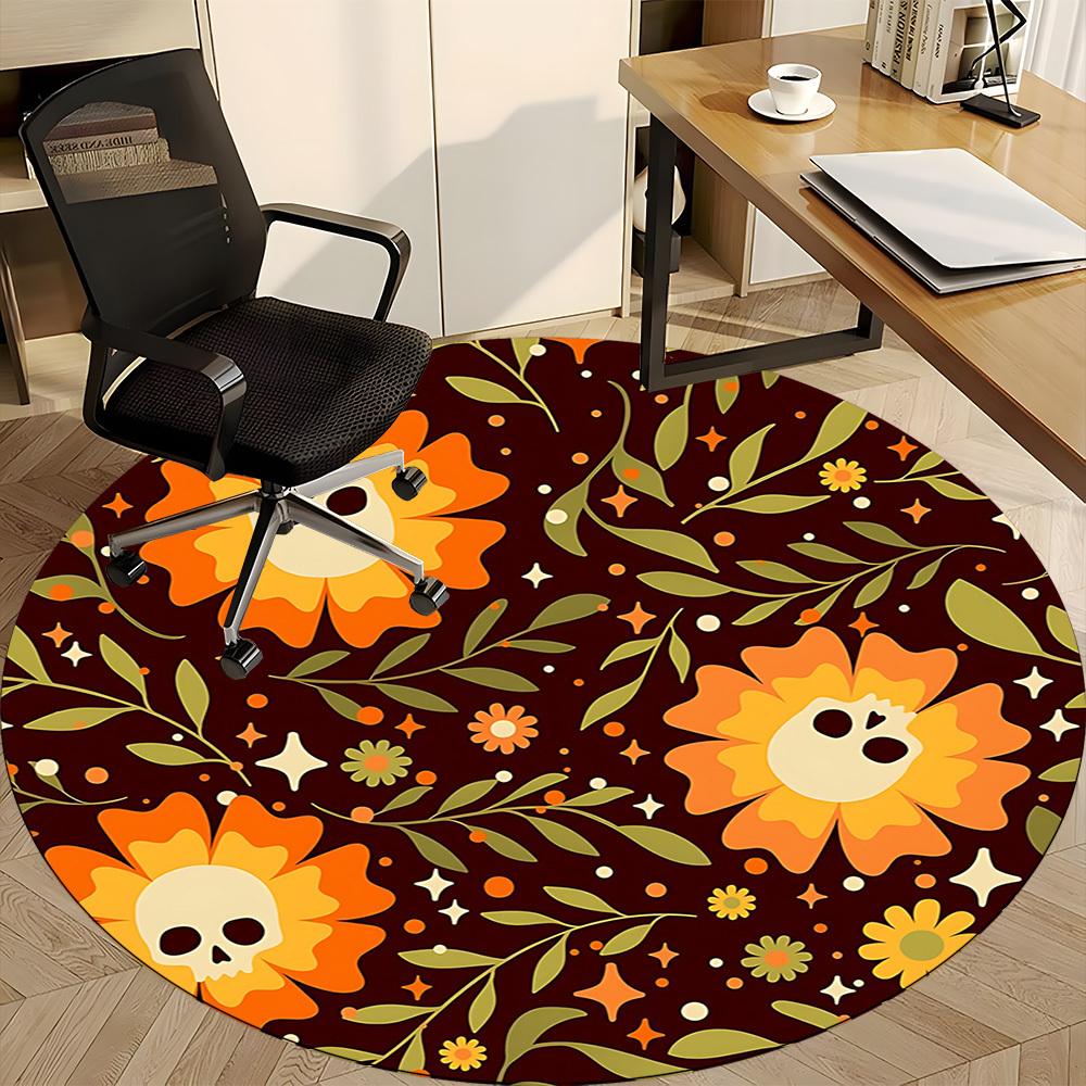 1pc Day of the Dead Floral Office Round Area Rug,  Mat Suitable For Office, Under Office Chairs Bedroom Living Room Home Decor, Room Deco