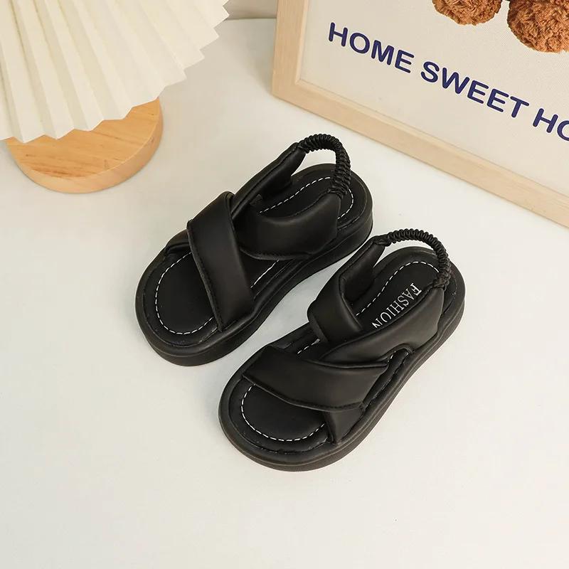 

Детские сандалии 2024 года, летние популярные сандалии для маленьких девочек, модные детские повседневные пляжные сандалии с толстой подошвой, универсальные для отдыха на открытом воздухе 32 чёрный