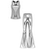 Womens Metallic Shiny Disco Outfit Sleeveless Racerback Tank Top with Flared Pants Elastic Waistband Partywear