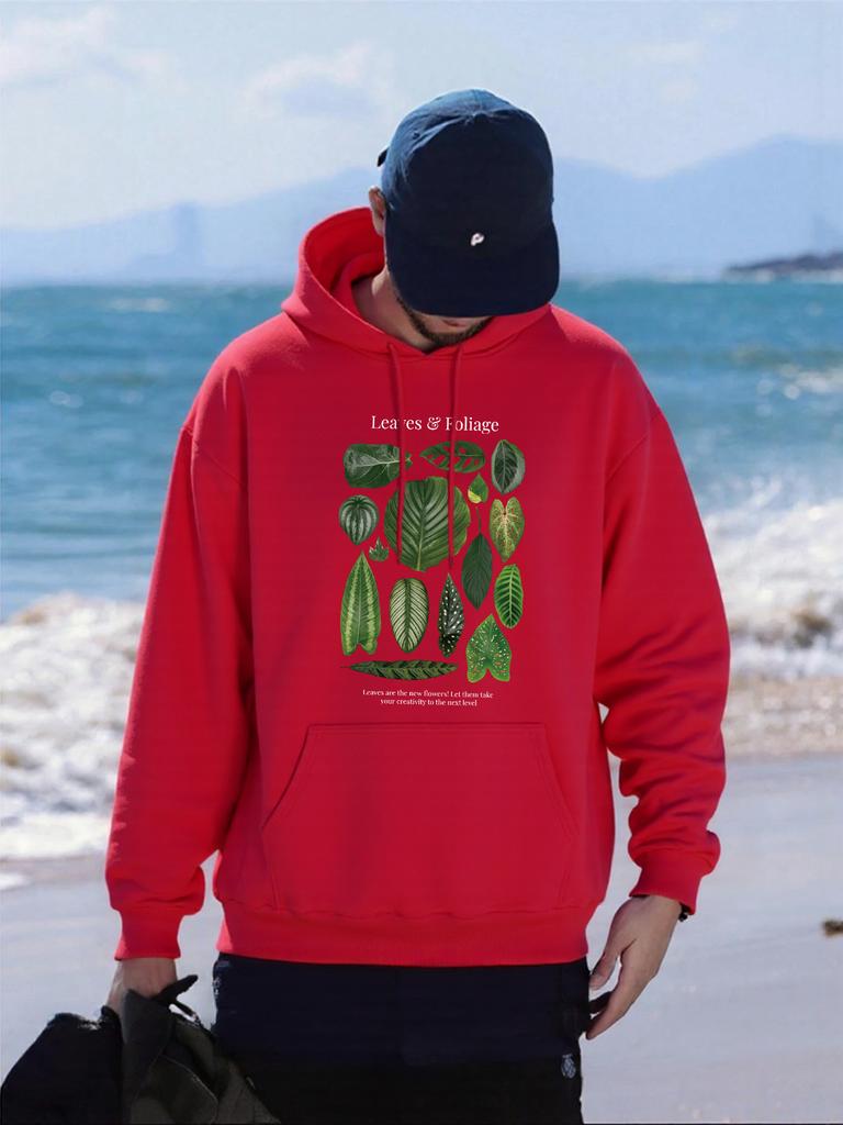 Leaves Foliage Design Printing Men Hoodies Hip Hop Pocket Hoody Casual Loose Unisex Streetwear Fleece Multicolor Male Pullover