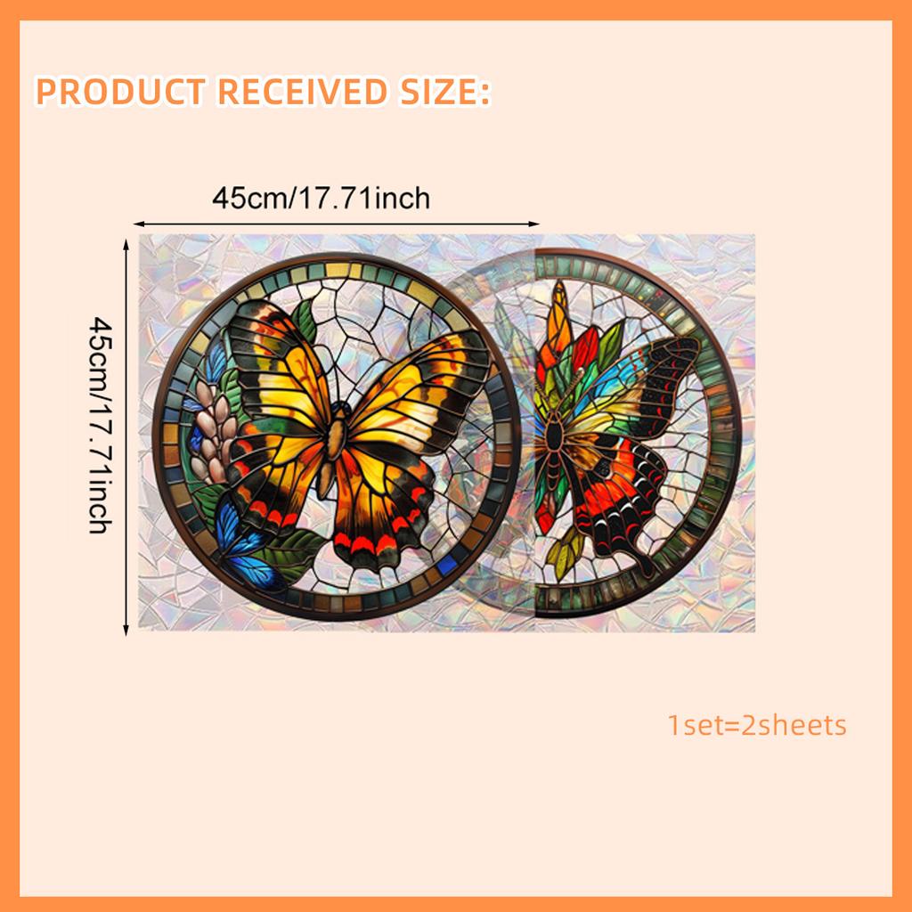 Retro Round Butterfly Flower Hummingbird Colorful Sunlight Static Glass Sticker Double-Sided Visual Window Decorative Window Sticker