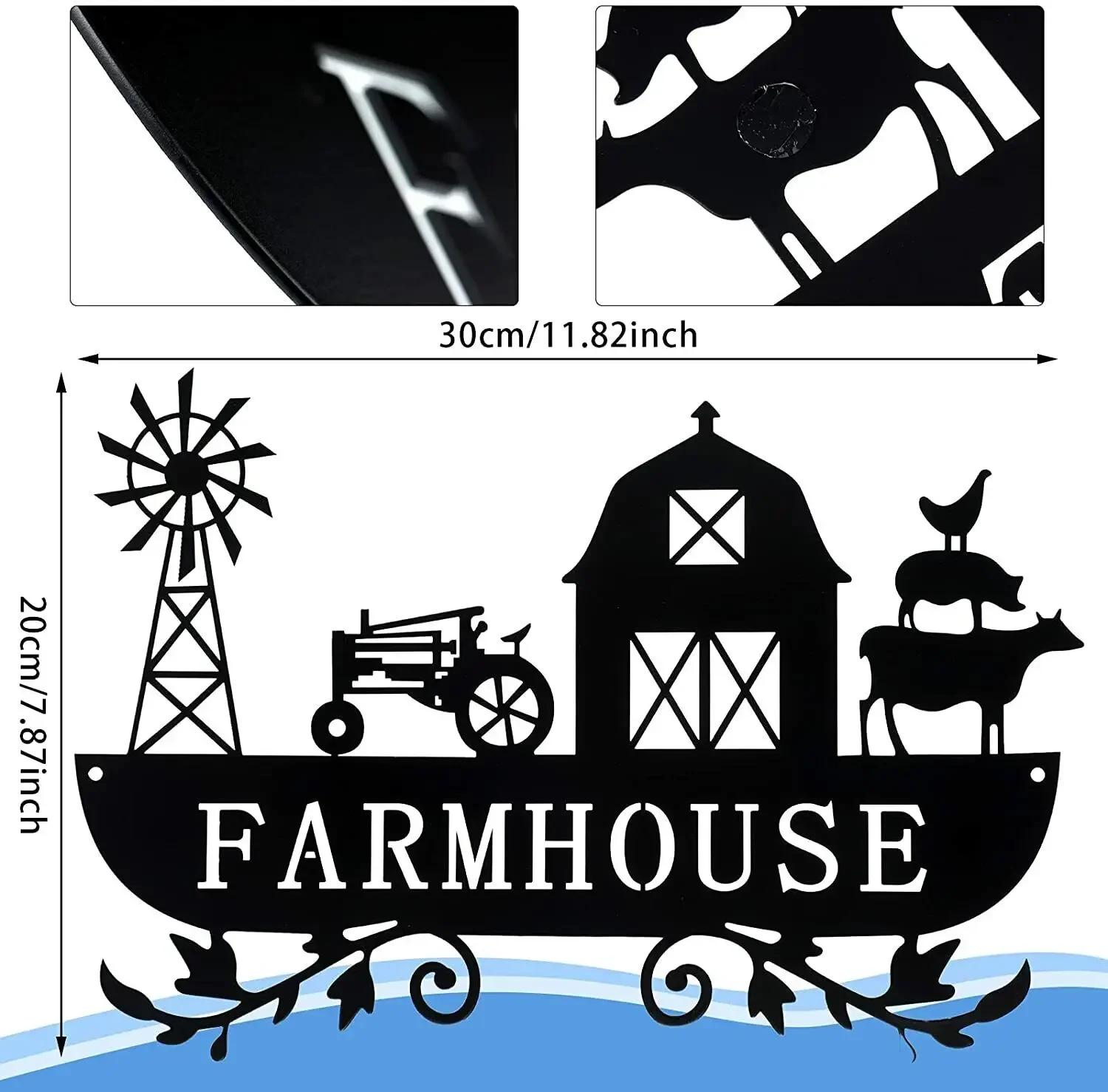 

Металлический декор для дома в стиле фермерского дома, деревенский знак фермы с мотивами ветряной мельницы, амбара, трактора и животных, очаровательное настенное искусство для загородных домов чёрный