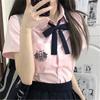 Women's Pink Japanese College Style Short Sleeve Shirt