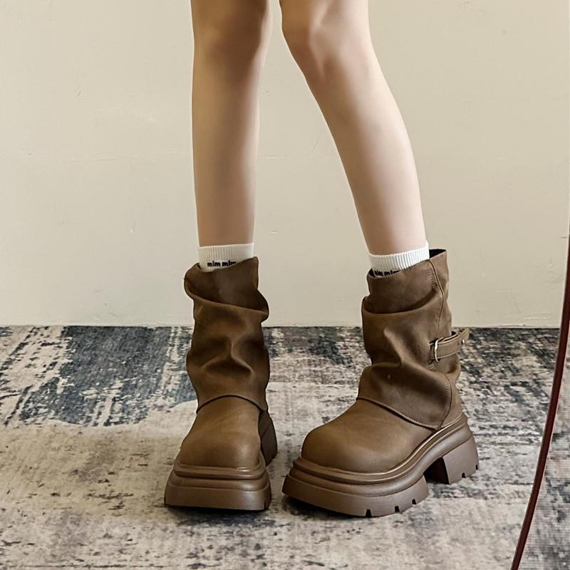 Fashion Fashion Thick Heel Women Ankle Boots Punk Style Round Toe Slip On Shoes Autumn Winter Western Cowboy Booties