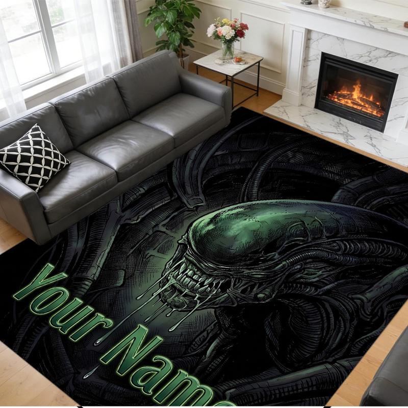 Crystal Velvet Rug Custom Name Text, Soft Non Slip Floor Mat Home DecorAlien Xenomorph