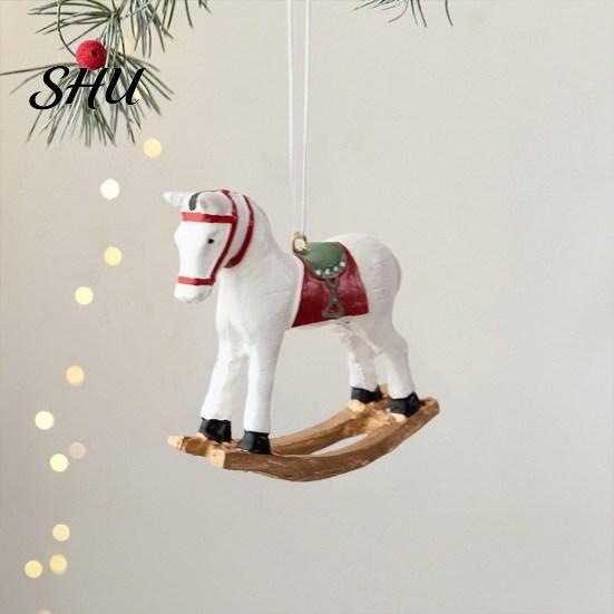 Vintage-inspired Holiday Decorations Retro Christmas Pendant Cute Colored 3D Cartoon Rocking Horse Resin Hanging Ornament Decoration for Tree