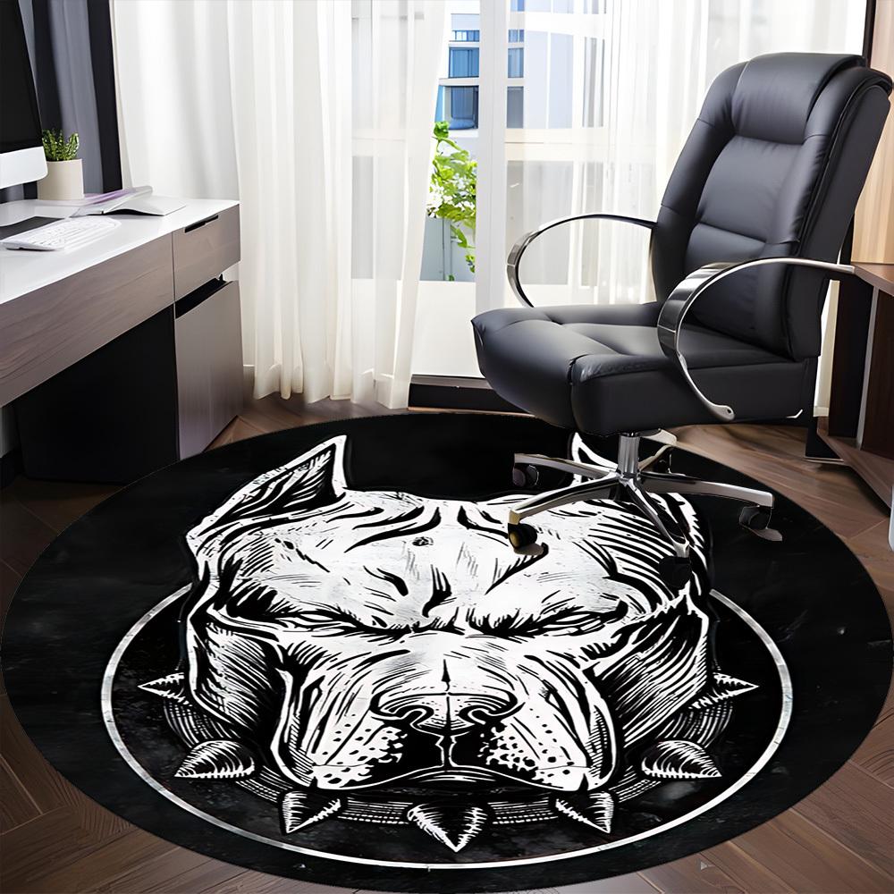 1pc Pitbull Emblem Office Round Area Rug, Under Office Chairs Bedroom Living Room Home Decor, Room Deco