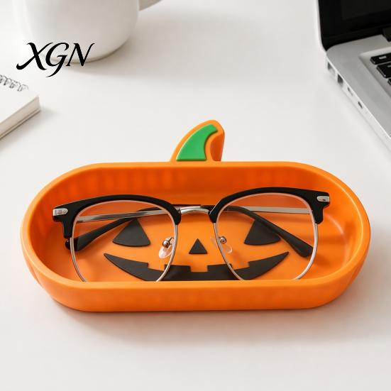 Halloween Home Decor 3D Printed Pumpkin Glasses Storage Tray, Decorative Desktop Organizer Tray for Sunglasses Keys & Jewelry, Themed Entrance Key