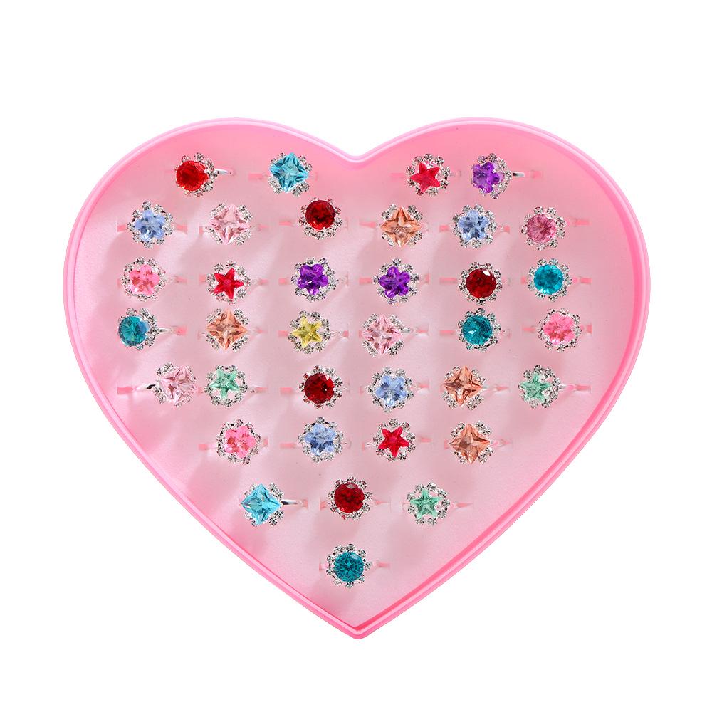 

Детское красочное кольцо со звездой из драгоценных камней и шкатулка для принцессы с драгоценностями из стразов в подарок