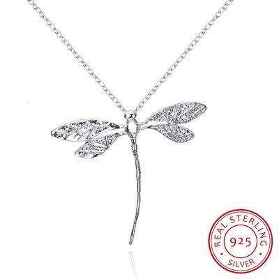 Collier en argent Sterling 925 avec pendentif en cristal Double libellule pour femmes et filles, bijoux fins, cadeau de mariage