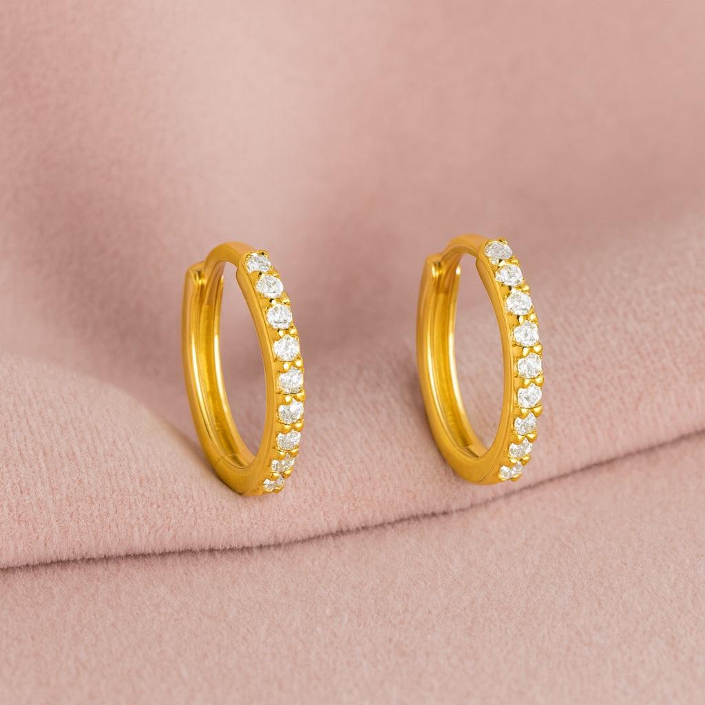 Classic Pave Circle Huggie Hoop Earrings - 925 Sterling Silver Yellow Plated