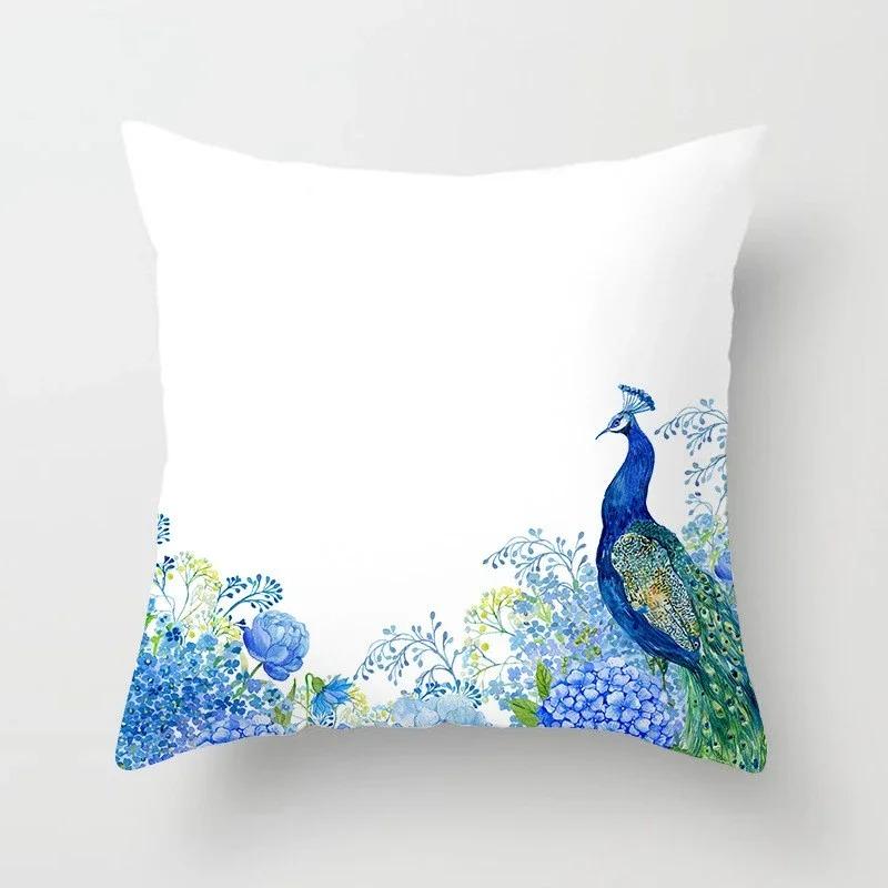 Peacock Feather Pattern Polyester Cushion Cover Throw Pillow Decorative Cushion Pillow Cover Sofa Decorative Pillow Cover