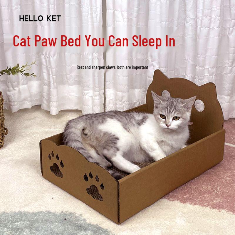 Cat Bed & Scratch Board: Durable, No-Shed Corrugated Cardboard House