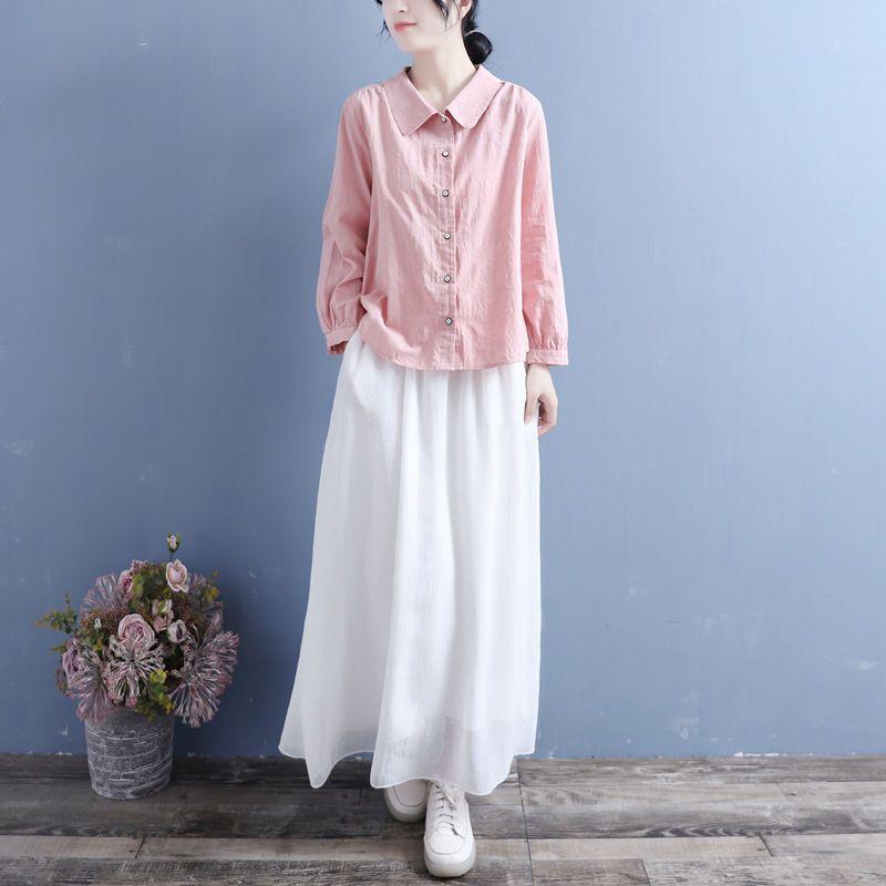 Women Solid Color Loose Long Sleeve Versatile Casual Polo Shirt