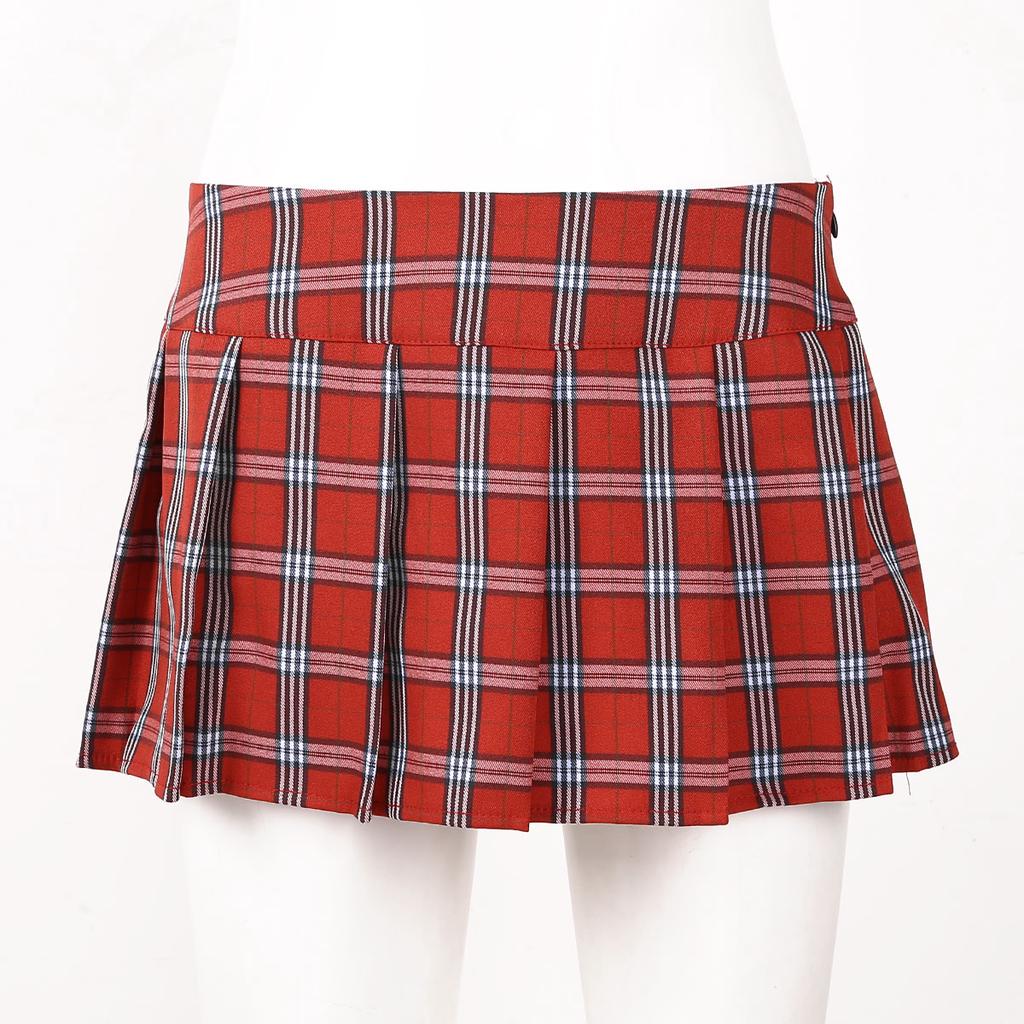 Women's Schoolgirls Plaid Uniforms High Waist Pleated Mini Shorts Skirts Cosplay Costume