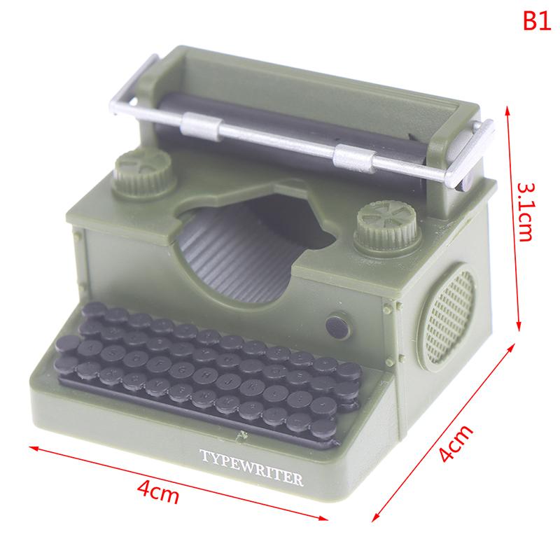 1:12 Miniature Vintage Typewriter Telephone Metal Model for Study Work Living Room Dollhouse Furniture Toys Doll House Decor