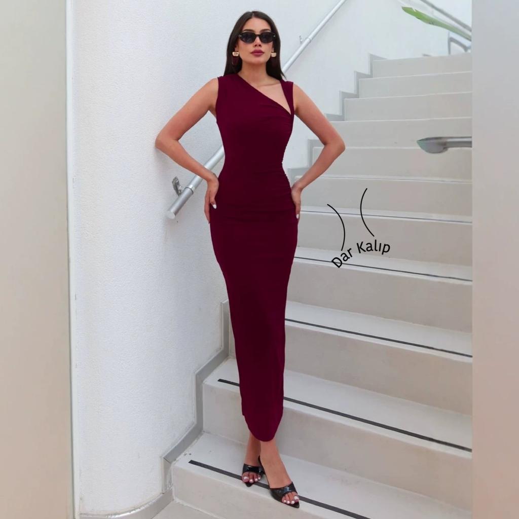 European and American Women's Clothing Spring and Summer New Diagonal Neck Sleeveless Dress Temperament Slim Hip Wrap Dress